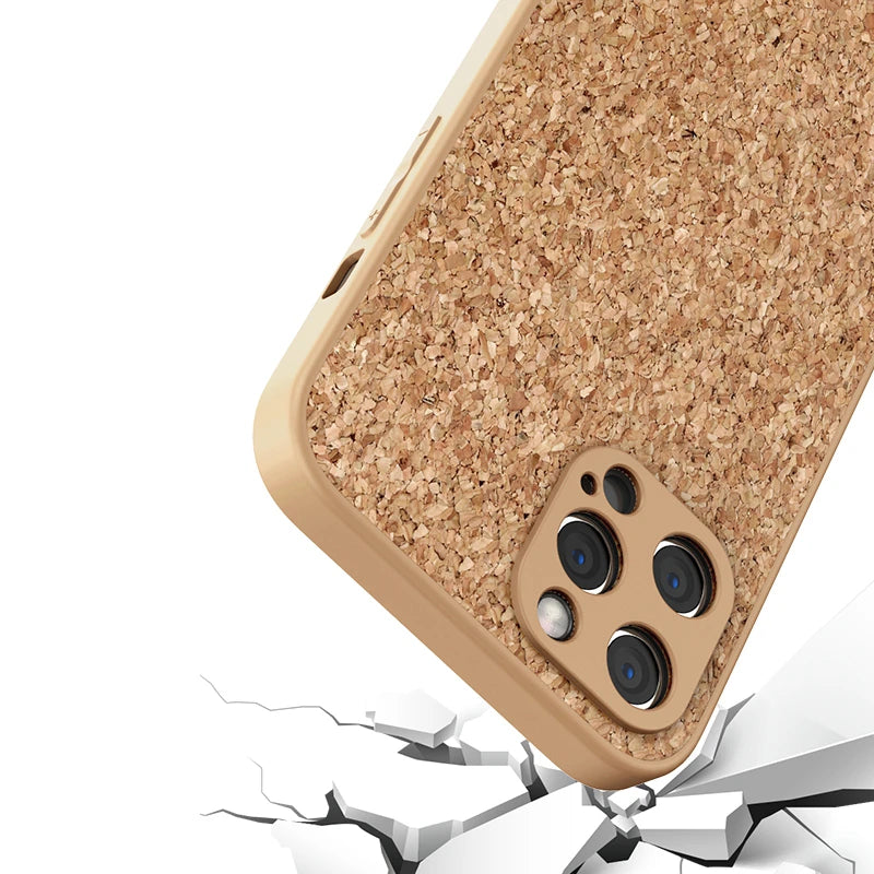 Luxury Cork Wood Breathable Phone Case For iPhone 16 15 14 12 11 13 Pro Max Mini XS XR X 7 8 Plus SE Soft Silicone Bumper Cover