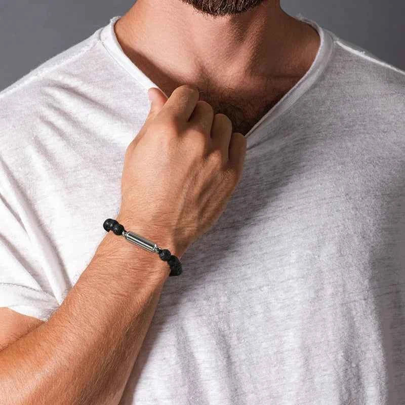 Men's Lava Stone Beads Urn Bracelets For Ashes Cremation Keepsake Jewelry Casual