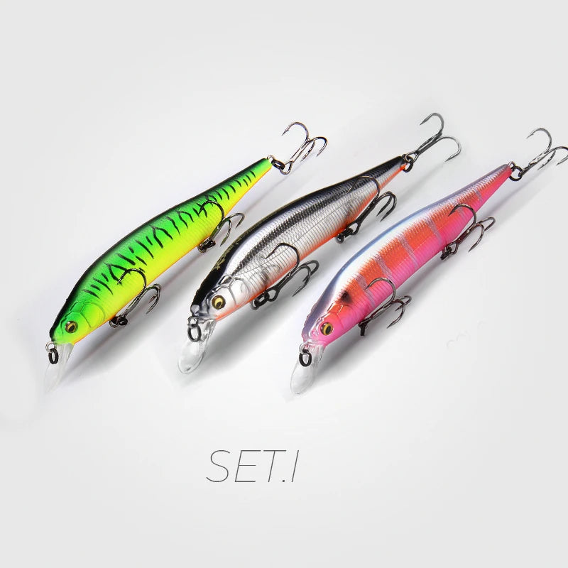 BearKing 3Pcs 115mm 15g Minnow Crankbait Lures Assorted Colors Tungsten