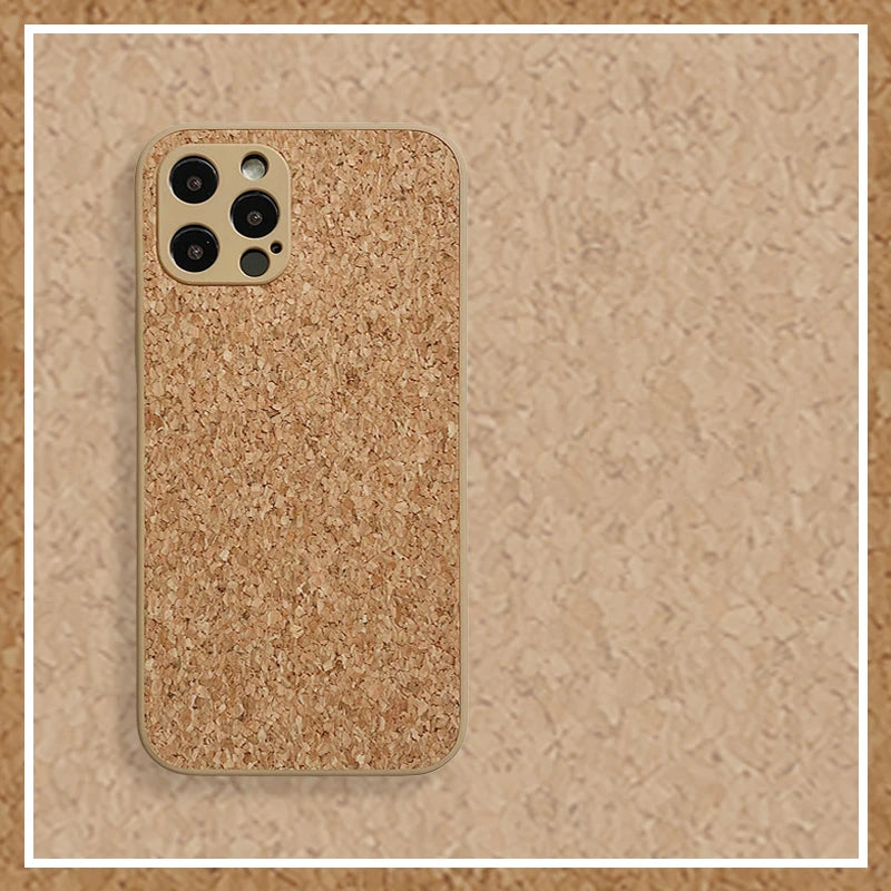 Luxury Cork Wood Breathable Phone Case For iPhone 16 15 14 12 11 13 Pro Max Mini XS XR X 7 8 Plus SE Soft Silicone Bumper Cover
