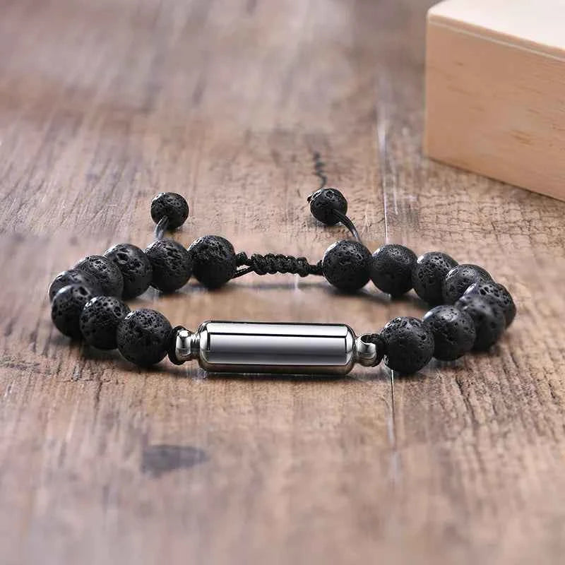Mens Lava Stone Urn Bracelet for Ashes Cremation Keepsake Memorial Jewelry