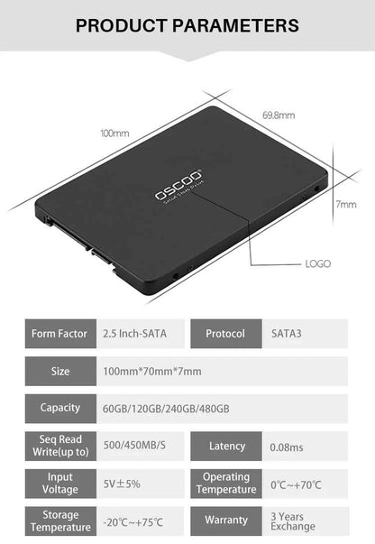 OSCOO 120GB SSD SATA III 2.5 Inch Laptop Internal Solid State Drive