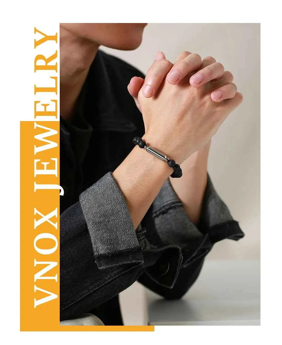 Men's Lava Stone Beads Urn Bracelets For Ashes Cremation Keepsake Jewelry Casual