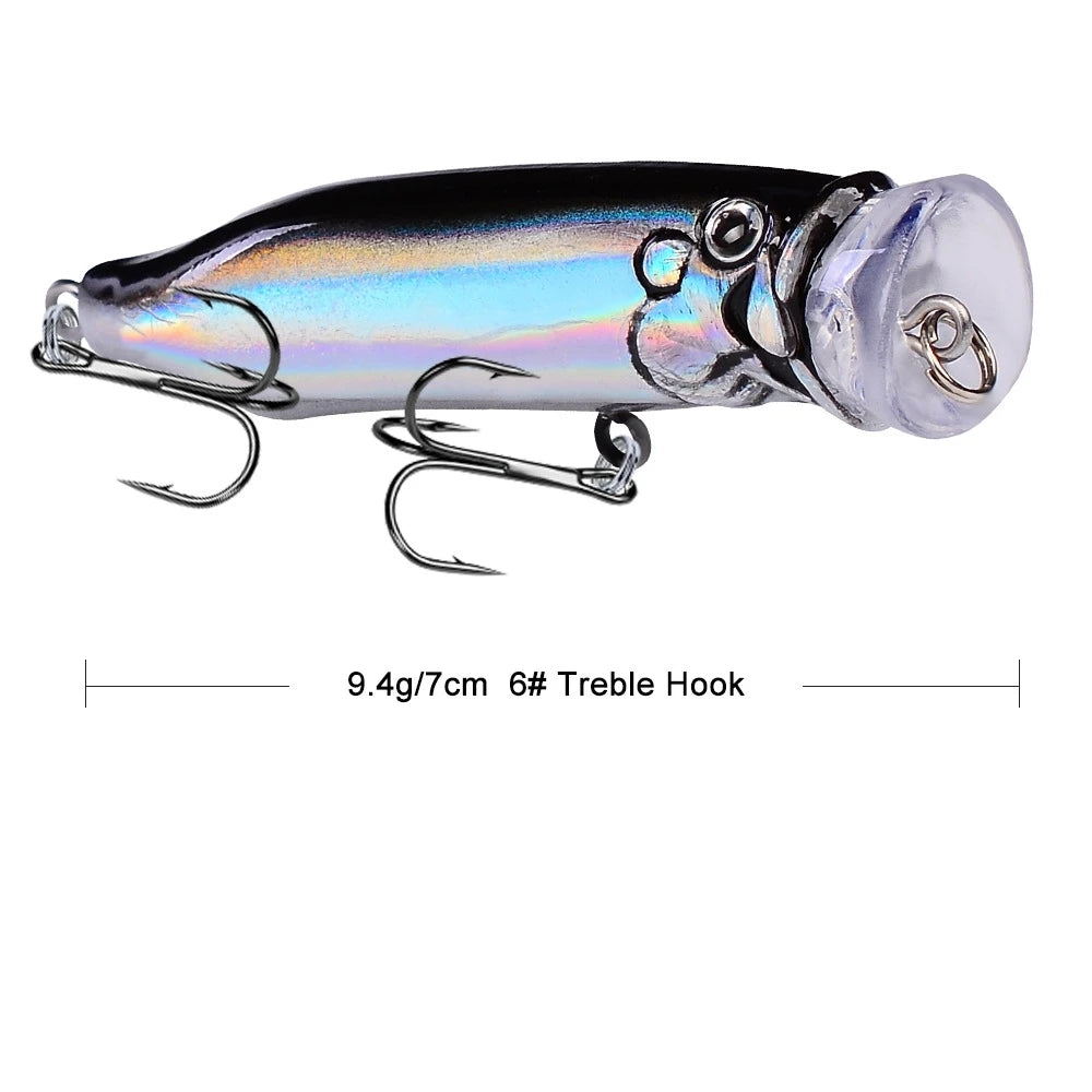 Popper Fishing Lure 7cm Topwater Hard Plastic Bass Wobbler