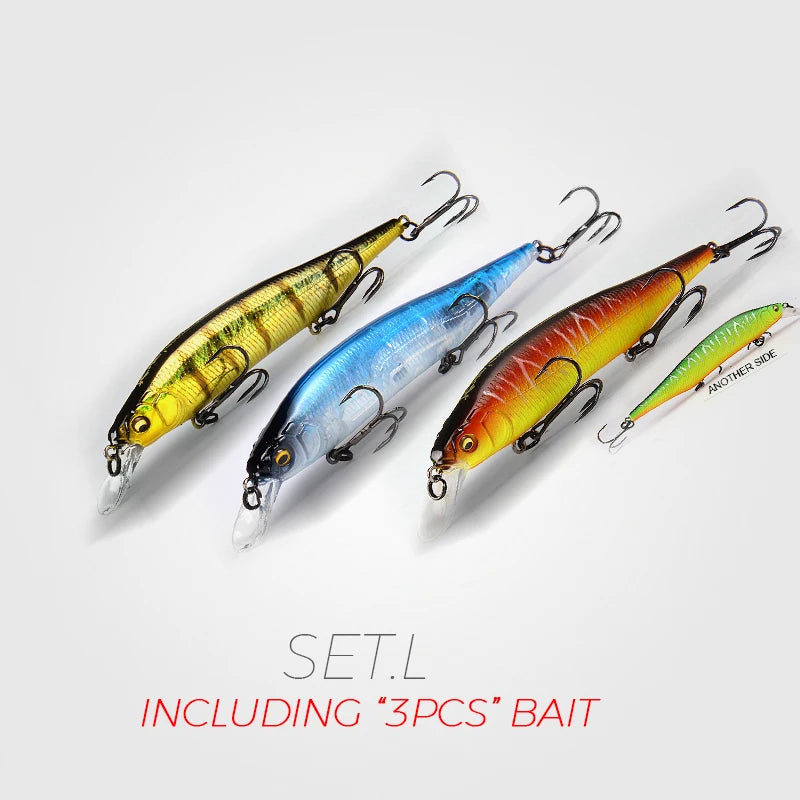 BearKing 3Pcs 115mm 15g Minnow Crankbait Lures Assorted Colors Tungsten