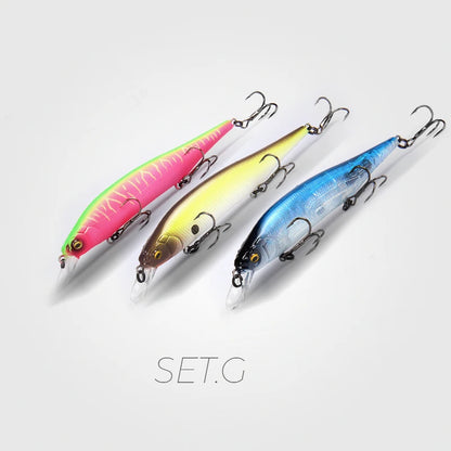 BearKing 3Pcs 115mm 15g Minnow Crankbait Lures Assorted Colors Tungsten