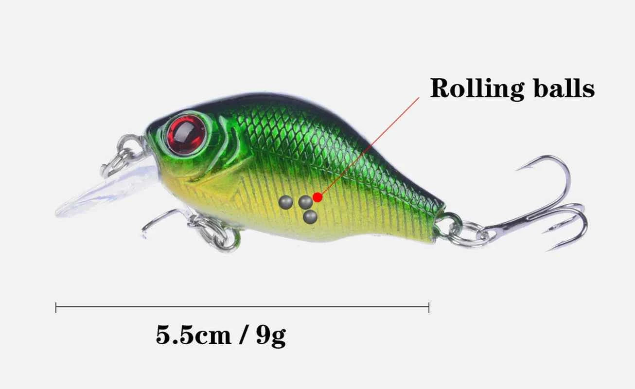 5.5Cm 9G Hard Minnow Crankbait Lure Wobbler Fat Crank Fishing Tackle