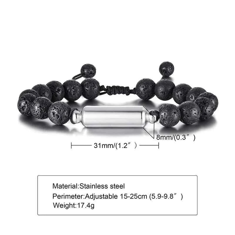 Mens Lava Stone Urn Bracelet for Ashes Cremation Keepsake Memorial Jewelry