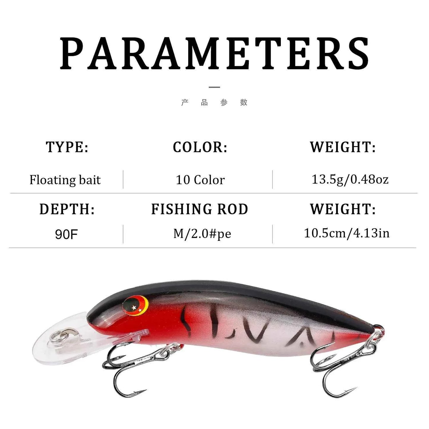 Minnow Lure 10.5cm 13.4g Sinking Hard Crankbait With 3D Eyes Treble Hooks