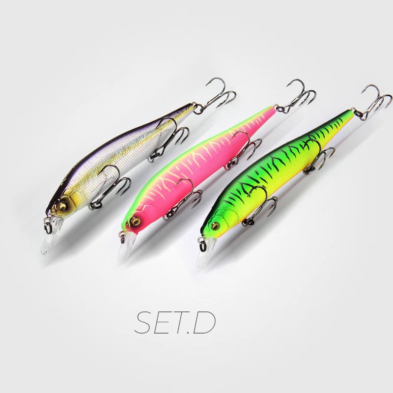 BearKing 3Pcs 115mm 15g Minnow Crankbait Lures Assorted Colors Tungsten