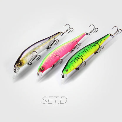 BearKing 3Pcs 115mm 15g Minnow Crankbait Lures Assorted Colors Tungsten