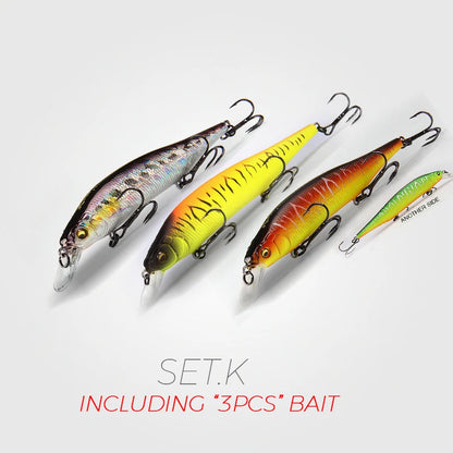 BearKing 3Pcs 115mm 15g Minnow Crankbait Lures Assorted Colors Tungsten