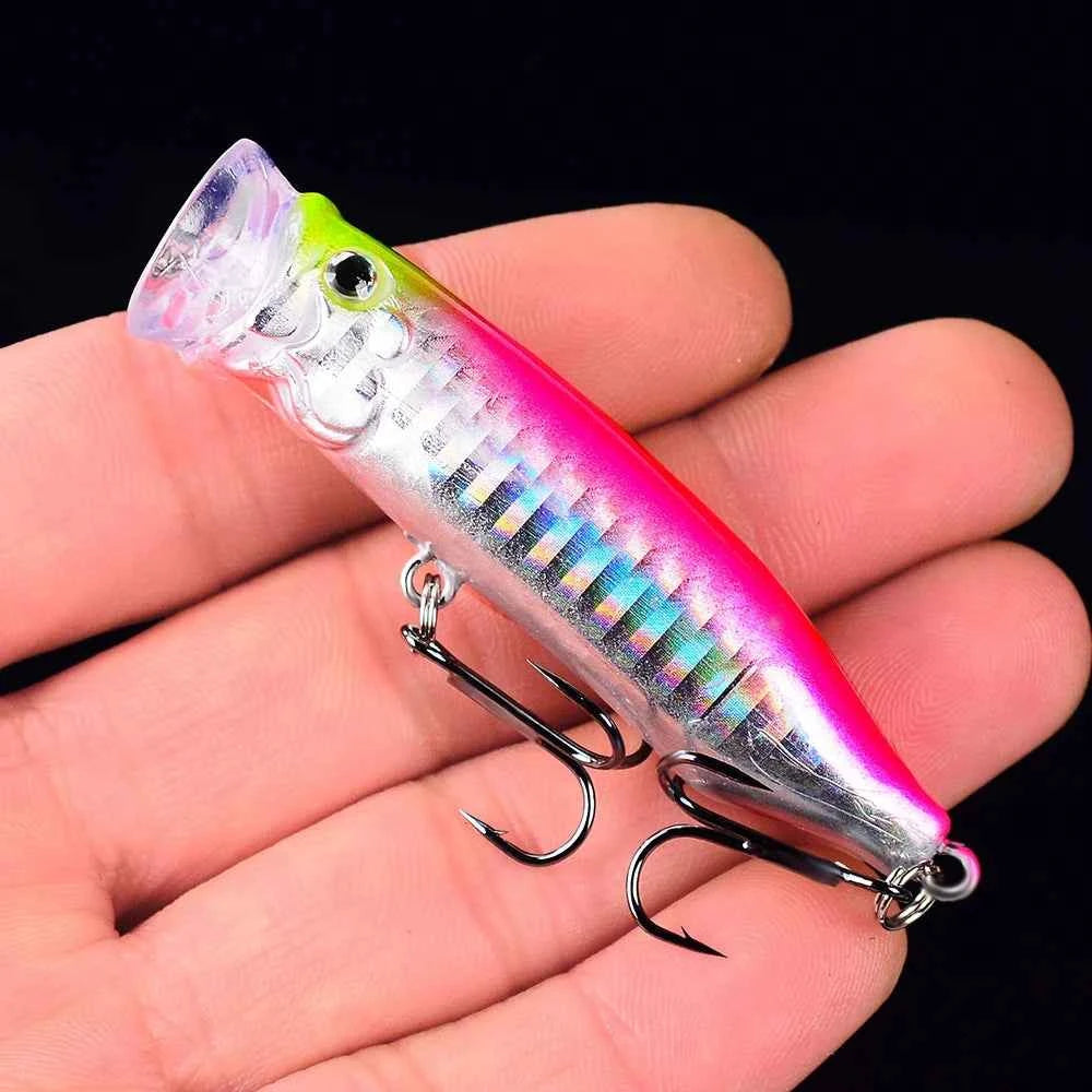 Popper Fishing Lure 7cm Topwater Hard Plastic Bass Wobbler