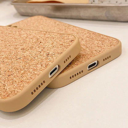 Luxury Cork Wood Breathable Phone Case For iPhone 16 15 14 12 11 13 Pro Max Mini XS XR X 7 8 Plus SE Soft Silicone Bumper Cover