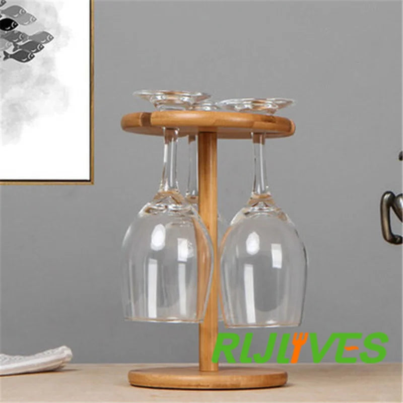 Bamboo Cup Bottle Holders Household Red Wine Hanging Drain Goblet Holder Display Stand Support Dry Bracket