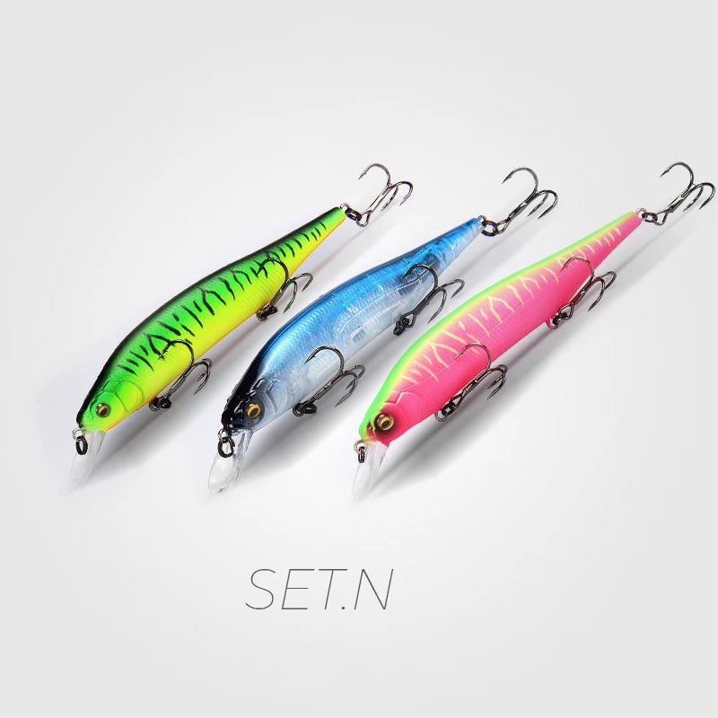 BearKing 3Pcs 115mm 15g Minnow Crankbait Lures Assorted Colors Tungsten