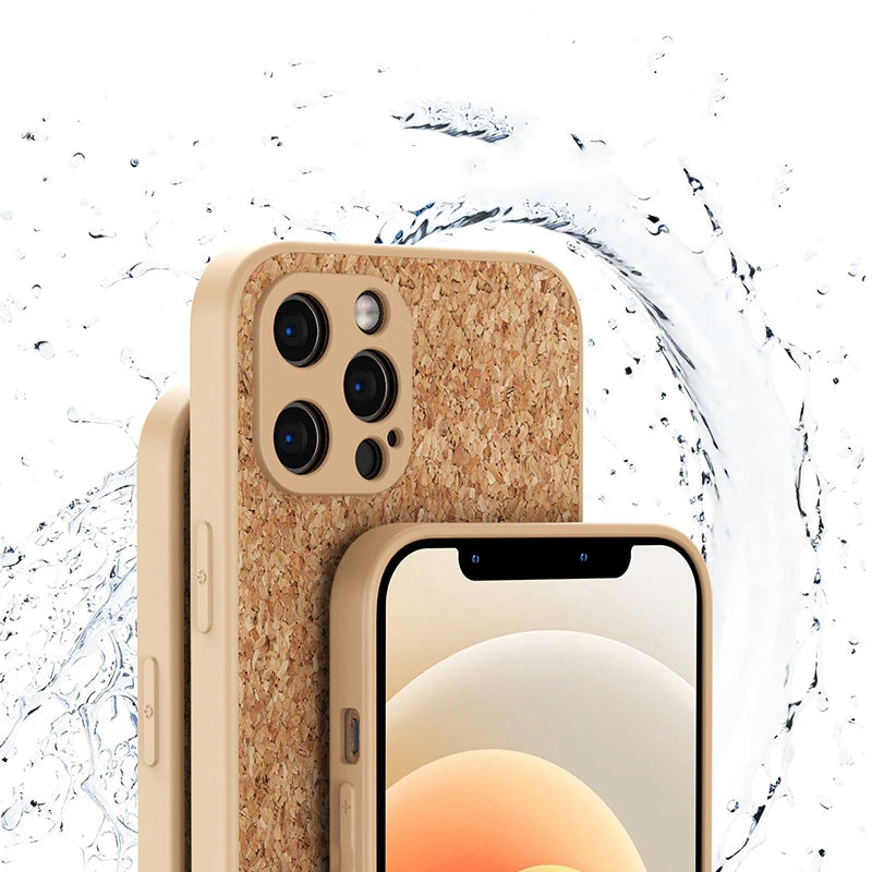 Luxury Cork Wood Breathable Phone Case For iPhone 16 15 14 12 11 13 Pro Max Mini XS XR X 7 8 Plus SE Soft Silicone Bumper Cover
