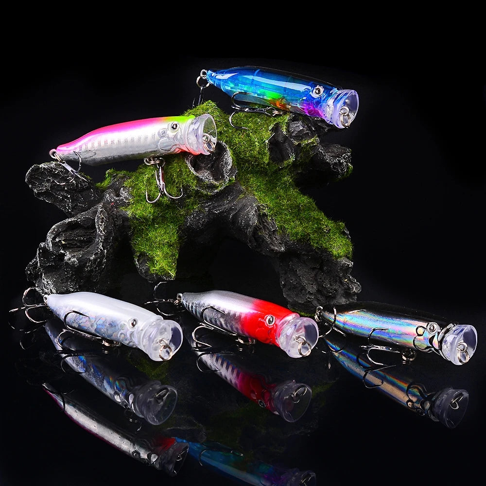 Popper Fishing Lure 7cm Topwater Hard Plastic Bass Wobbler
