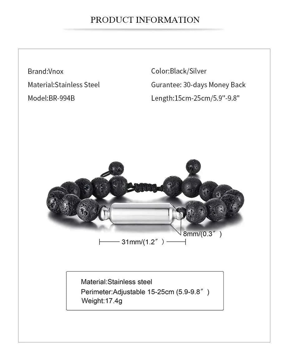 Men's Lava Stone Beads Urn Bracelets For Ashes Cremation Keepsake Jewelry Casual