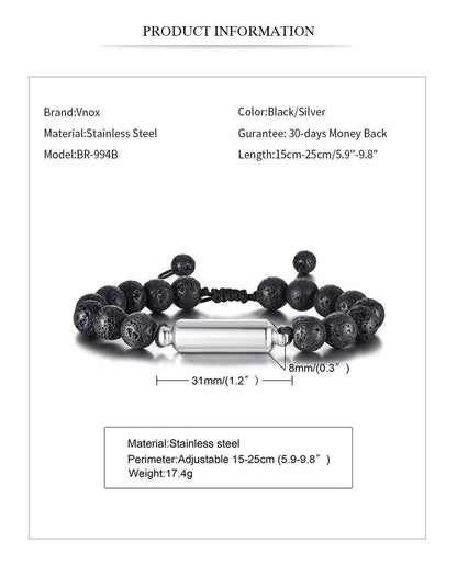 Men's Lava Stone Beads Urn Bracelets For Ashes Cremation Keepsake Jewelry Casual