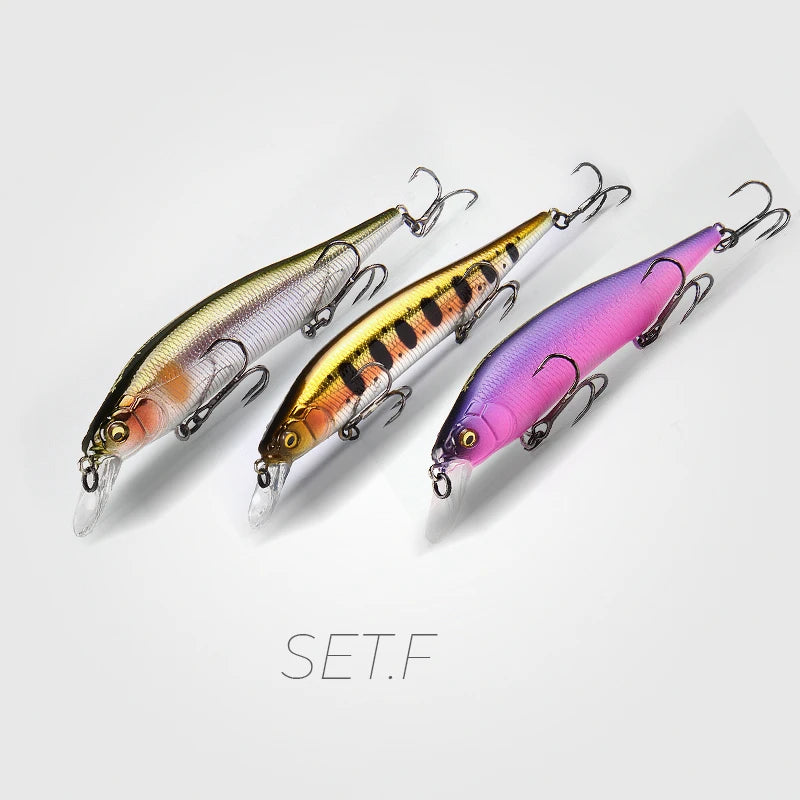 BearKing 3Pcs 115mm 15g Minnow Crankbait Lures Assorted Colors Tungsten