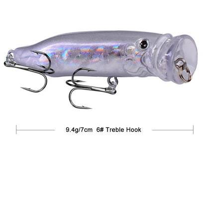 Popper Fishing Lure 7cm Topwater Hard Plastic Bass Wobbler