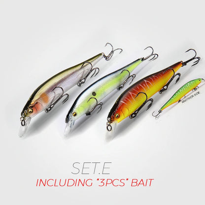 BearKing 3Pcs 115mm 15g Minnow Crankbait Lures Assorted Colors Tungsten