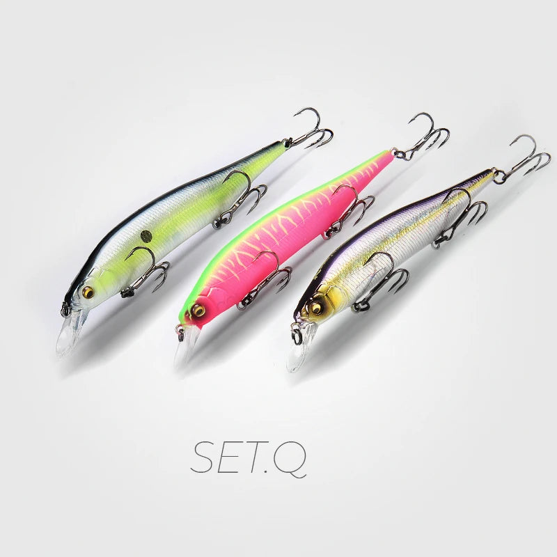 BearKing 3Pcs 115mm 15g Minnow Crankbait Lures Assorted Colors Tungsten