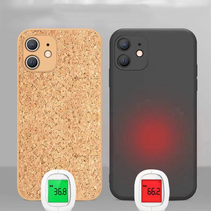 Luxury Cork Wood Breathable Phone Case For iPhone 16 15 14 12 11 13 Pro Max Mini XS XR X 7 8 Plus SE Soft Silicone Bumper Cover