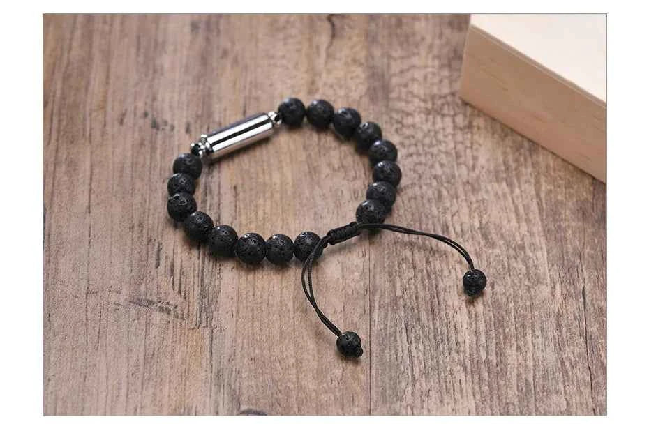 Men's Lava Stone Beads Urn Bracelets For Ashes Cremation Keepsake Jewelry Casual