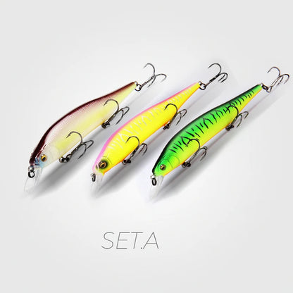 BearKing 3Pcs 115mm 15g Minnow Crankbait Lures Assorted Colors Tungsten
