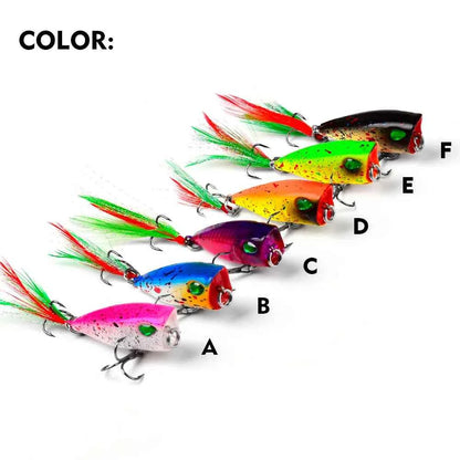 Mini Popper Lures 4.3cm 4g Topwater Hard Bait With Size 10 Feather Hooks