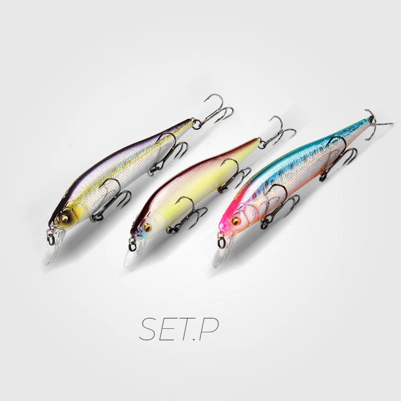 BearKing 3Pcs 115mm 15g Minnow Crankbait Lures Assorted Colors Tungsten