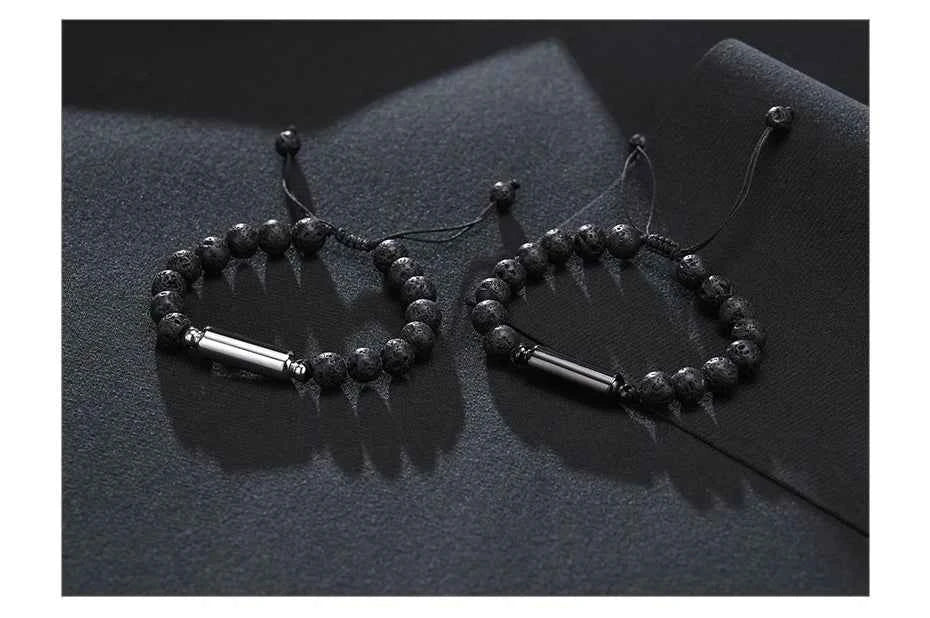 Men's Lava Stone Beads Urn Bracelets For Ashes Cremation Keepsake Jewelry Casual