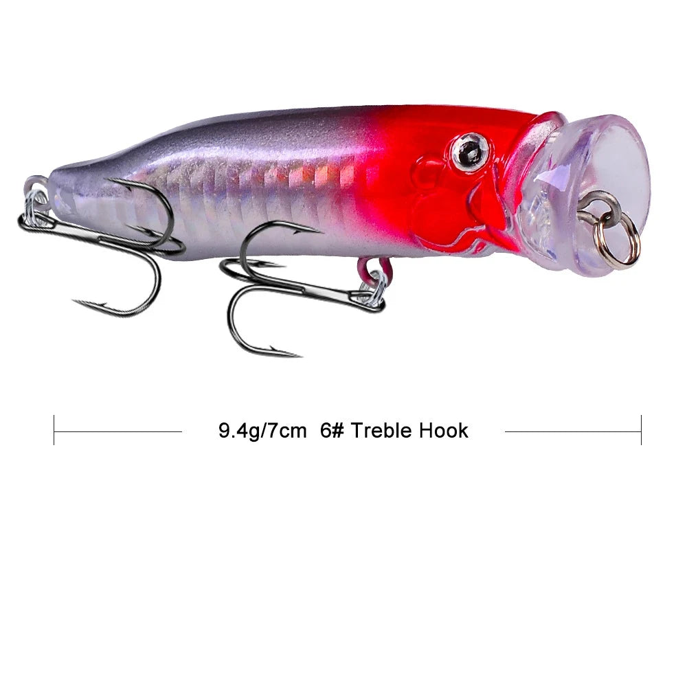 Popper Fishing Lure 7cm Topwater Hard Plastic Bass Wobbler