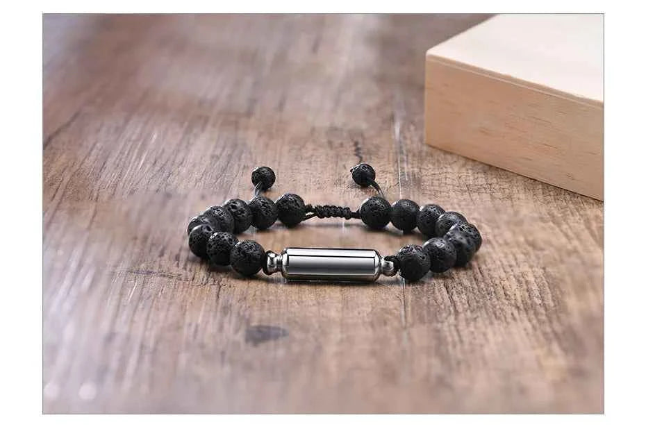 Mens Lava Stone Urn Bracelet for Ashes Cremation Keepsake Memorial Jewelry