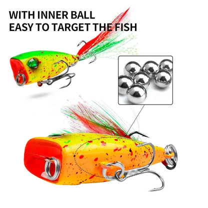 Mini Popper Lures 4.3cm 4g Topwater Hard Bait With Size 10 Feather Hooks