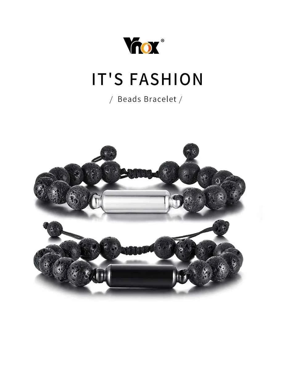 Men's Lava Stone Beads Urn Bracelets For Ashes Cremation Keepsake Jewelry Casual