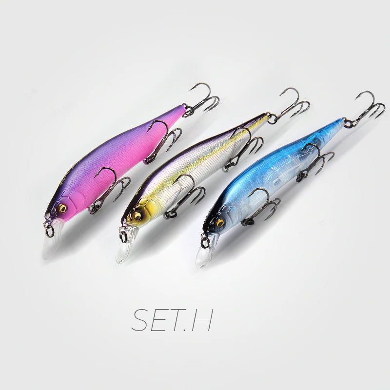 BearKing 3Pcs 115mm 15g Minnow Crankbait Lures Assorted Colors Tungsten