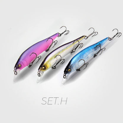 BearKing 3Pcs 115mm 15g Minnow Crankbait Lures Assorted Colors Tungsten