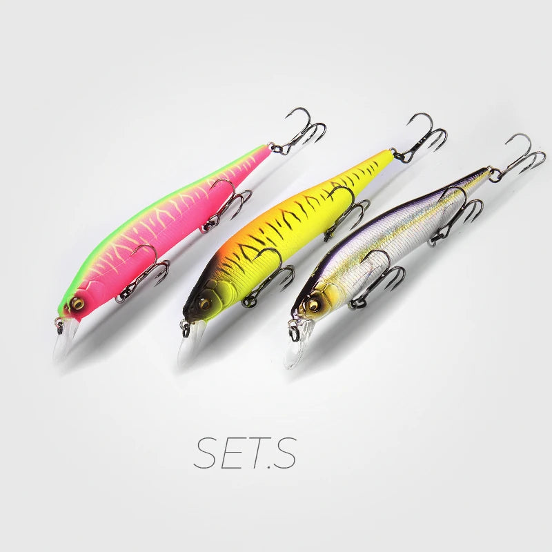 BearKing 3Pcs 115mm 15g Minnow Crankbait Lures Assorted Colors Tungsten