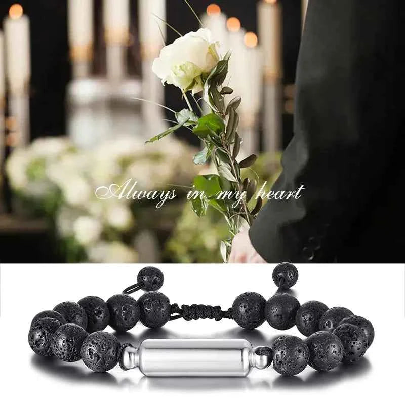 Mens Lava Stone Urn Bracelet for Ashes Cremation Keepsake Memorial Jewelry