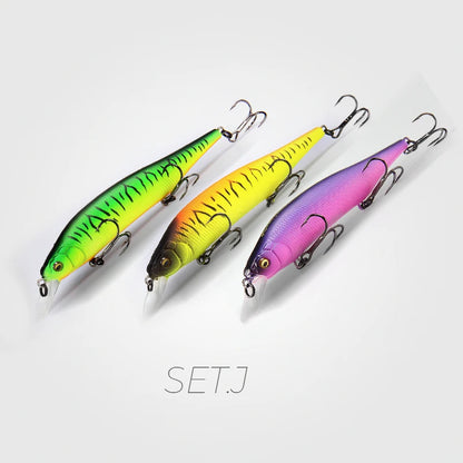 BearKing 3Pcs 115mm 15g Minnow Crankbait Lures Assorted Colors Tungsten