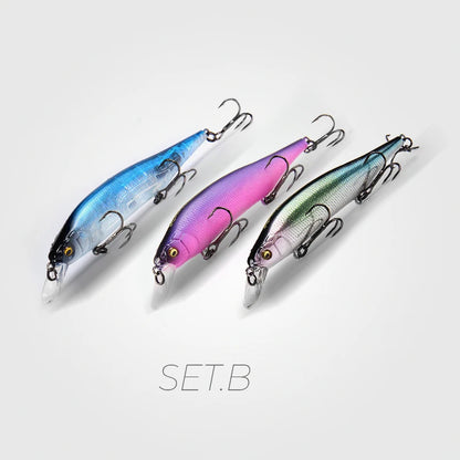 BearKing 3Pcs 115mm 15g Minnow Crankbait Lures Assorted Colors Tungsten