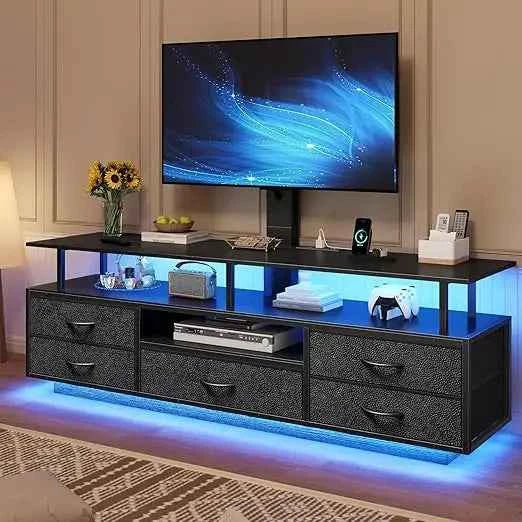 TV Stand with Mount for 32/55/65/70 inch TVs, 51.2 LED TV Stand with Power Outlets & Storage, Entertainment Center with S