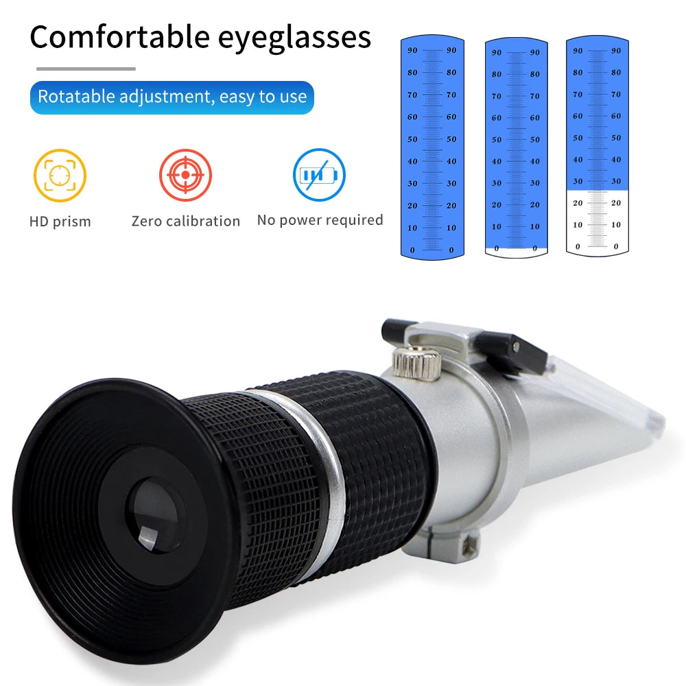 0-90% Handheld Brix Refractometer Sugar Content Tester Honey Fruit Juice Liquids Beekeeping Sugar Refractometer with Retail Box