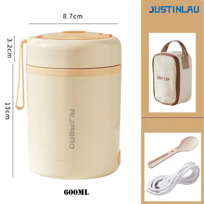 JUSTINLAU 600ML USB Electric Heating Lunch Box 304 Stainless Steel+PP Portable Food Warmer with Spoon for Working&camping Use