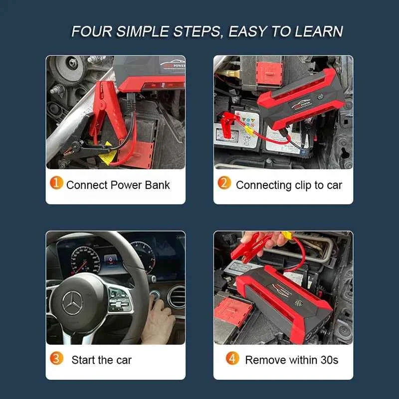 Intelligent 30000mAh Car Jump Starter - Features Advanced Safety Protection to Safely Jump Start Your 12V Vehicle Without Help