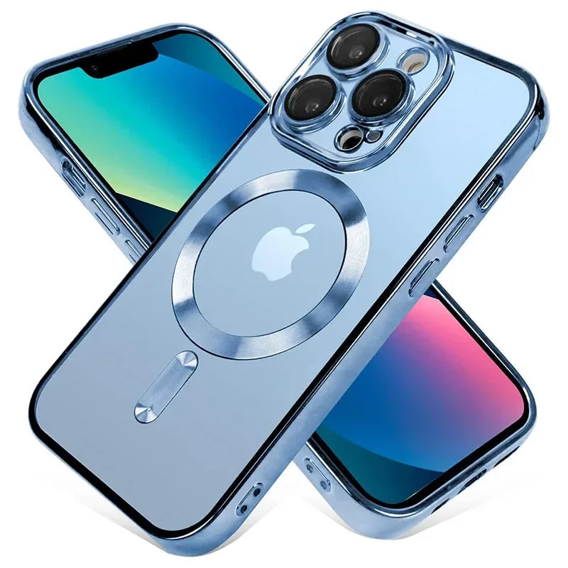 Clear Plating  Magnetic Case For iphone 17 16 15 14 13 12 11 Pro Max Plus Lens Protection For Magsafe Wireless Charge Case Cover