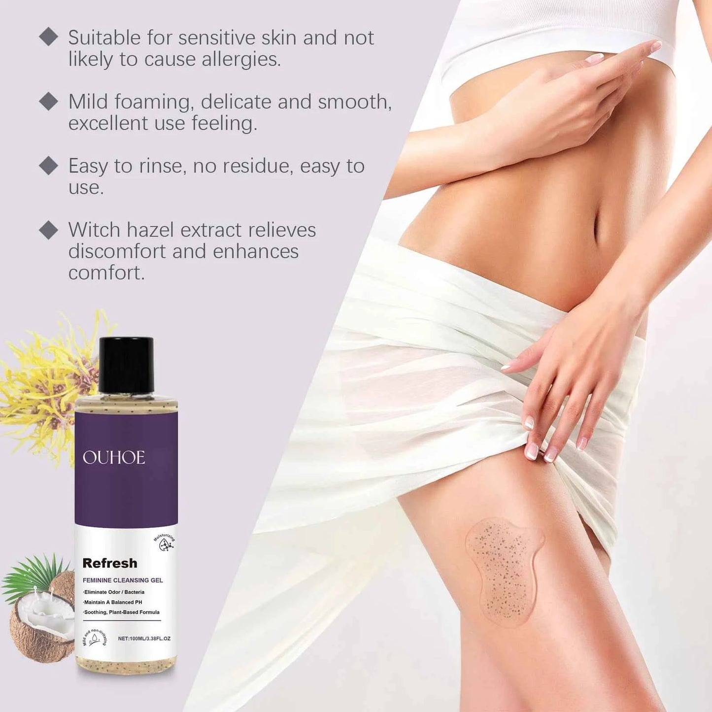 Ouhoe Feminine Wash Gel PH Balanced Intimate Area Care Moisturizing Cleanse
